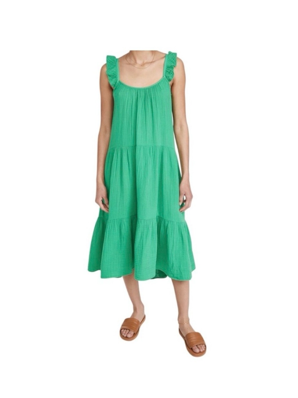 XiRENA  rumor Green Ruffle-Shoulder Tiered Maxi Dress USA size small